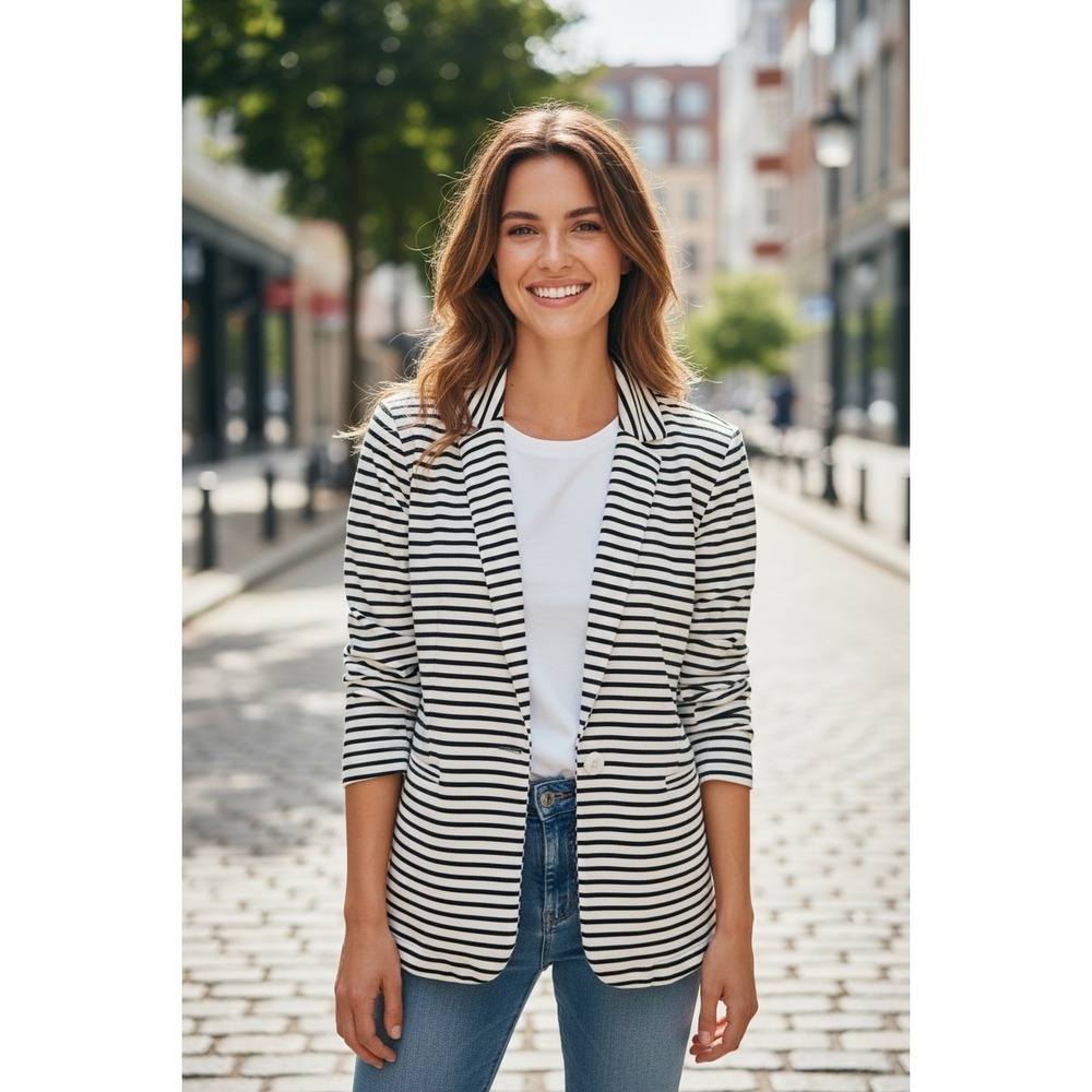 Philosophy Republic‎ Clothing Striped Blazer Ivory Black Women's Size Medium NWT